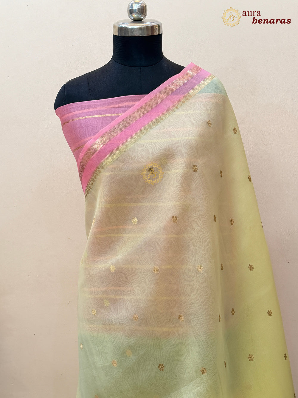 Pastel Yellow Banarasi Handloom Kora Silk Saree - Aura Benaras