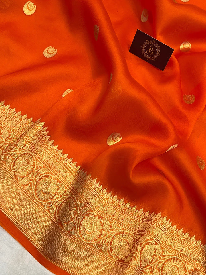 Earthy Orange Pure Kora Silk Banarasi Handloom Saree