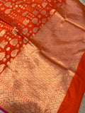 Bright Orange Pure Banarasi Handloom Katan Silk Saree - Aura Benaras