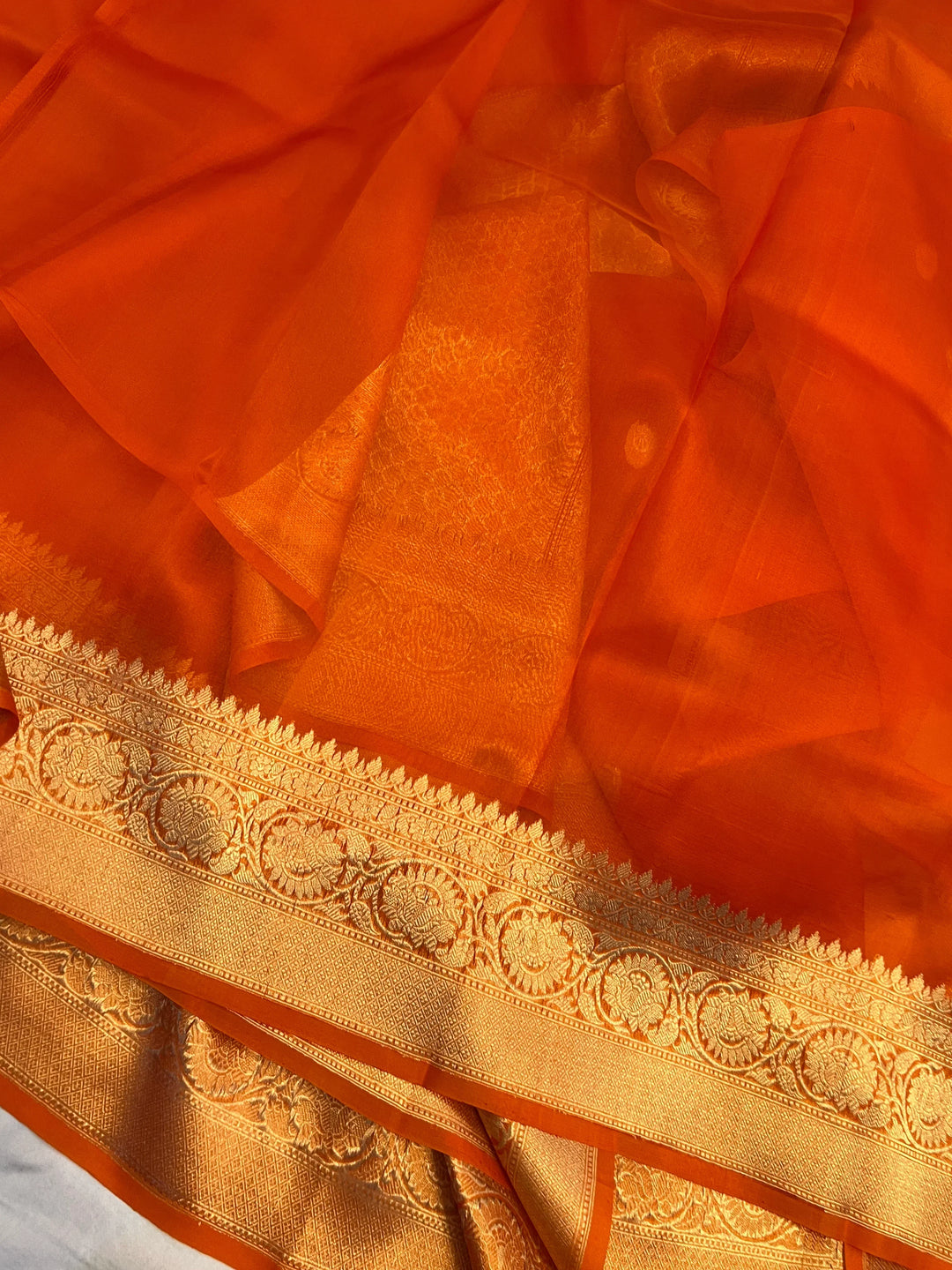 Earthy Orange Pure Kora Silk Banarasi Handloom Saree