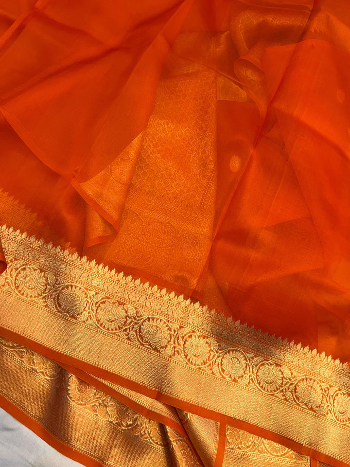 Earthy Orange Pure Kora Silk Banarasi Handloom Saree