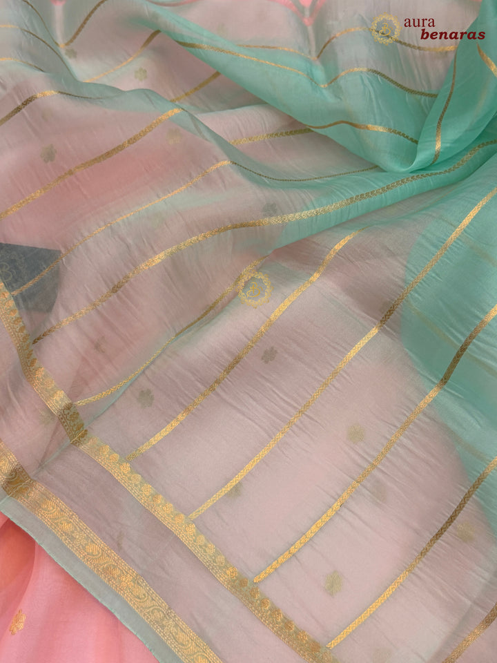Baby Pink Banarasi Handloom Kora Silk Saree - Aura Benaras