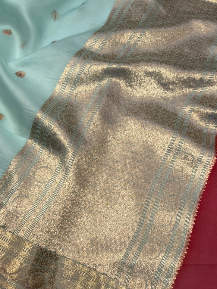 Pani Blue Kora Silk Banarasi Saree with Kadhwa Zari 