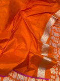 Bright Orange Pure Banarasi Handloom Katan Silk Saree - Aura Benaras