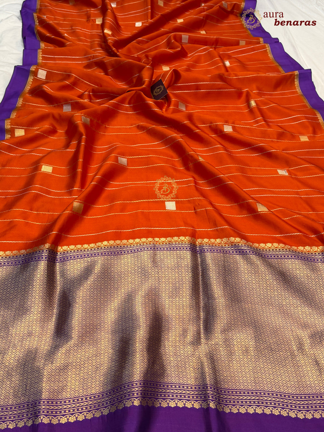 Orange Pure Banarasi Handloom Silk Sari - AuraBenaras