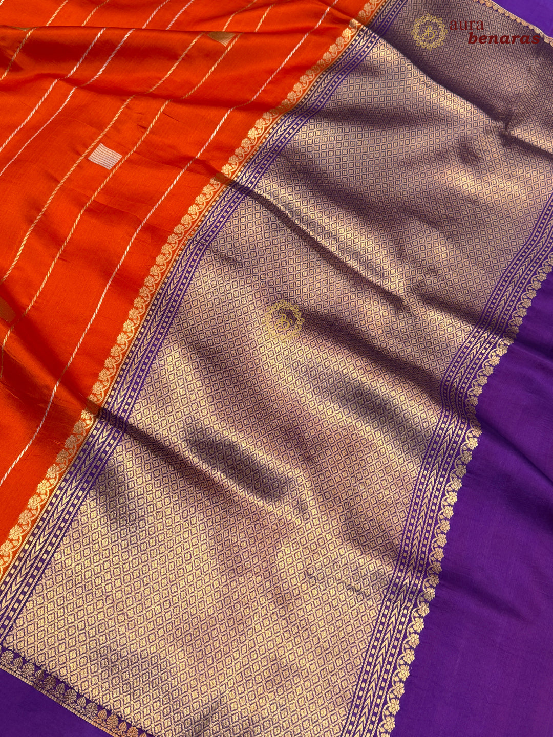 Orange Pure Banarasi Handloom Silk Sari - AuraBenaras