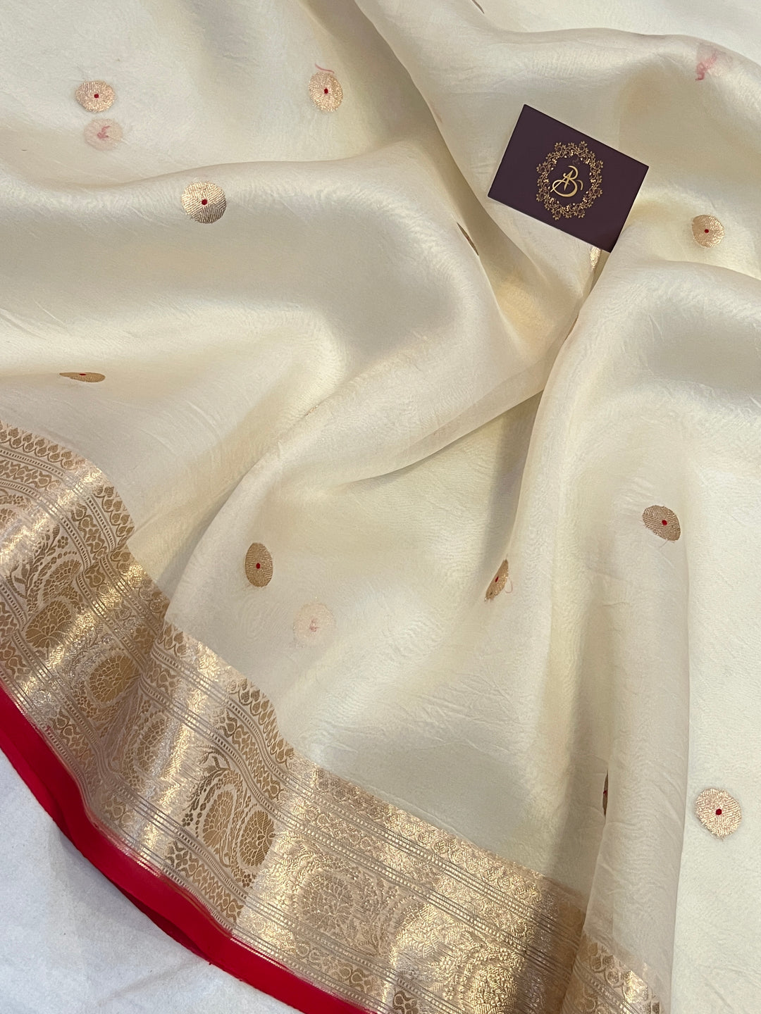 Cream Kora Silk Banarasi Saree with Kadhwa Zari 