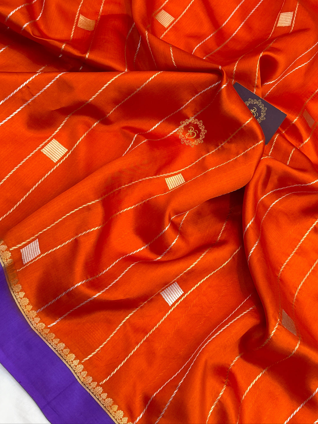 Orange Pure Banarasi Handloom Silk Sari - AuraBenaras