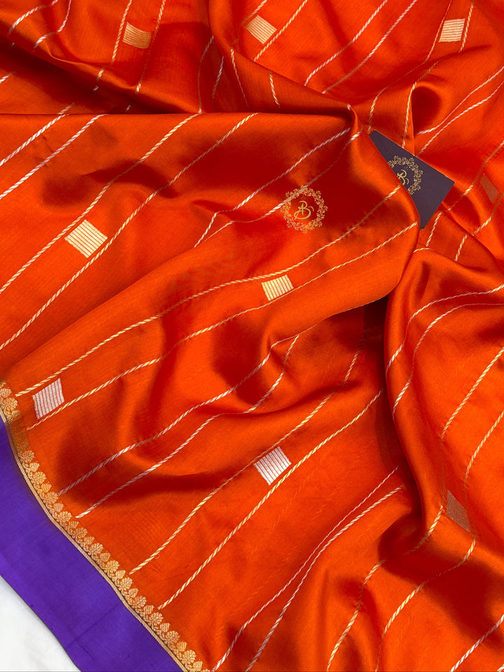 Orange Pure Banarasi Handloom Silk Sari - AuraBenaras