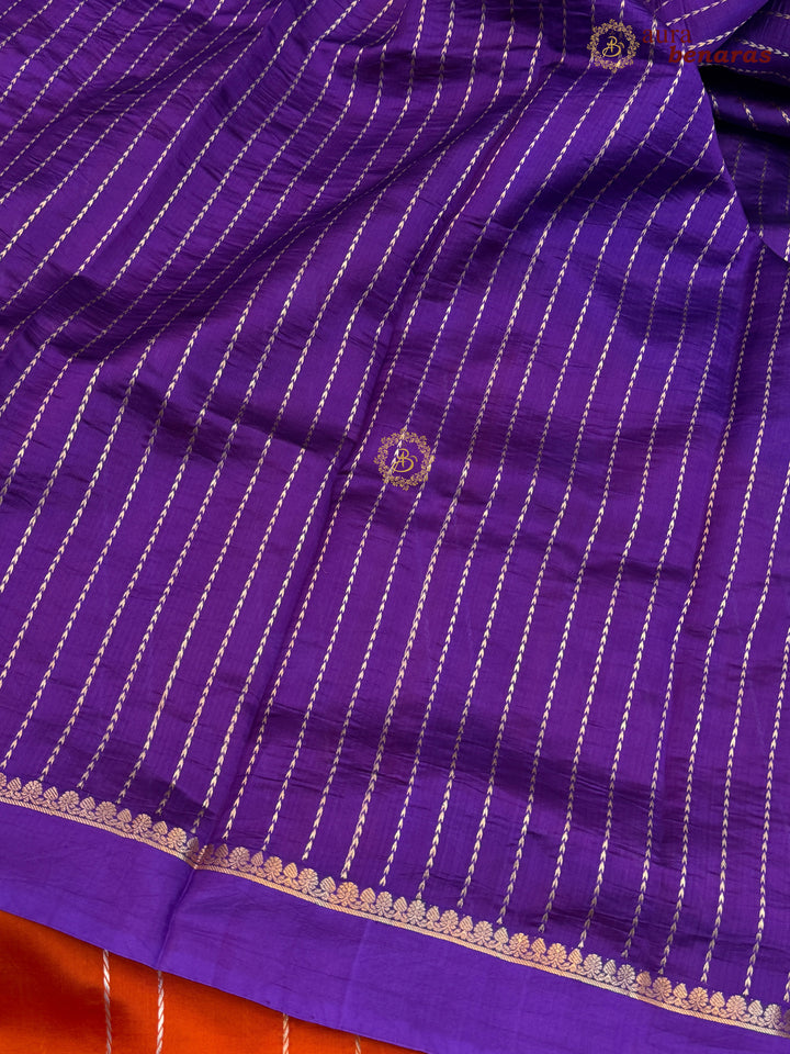Orange Pure Banarasi Handloom Silk Sari - AuraBenaras