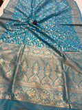 Firozi Blue Banarasi Handloom Pure Katan Silk Saree - Aura Benaras