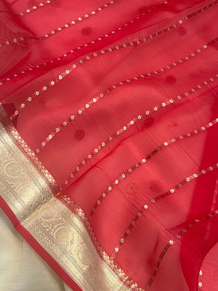 Cream Kora Silk Banarasi Saree with Kadhwa Zari 