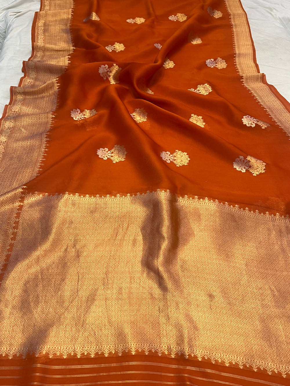 Earthy Orange Pure Kora Silk Handloom Banarasi Saree