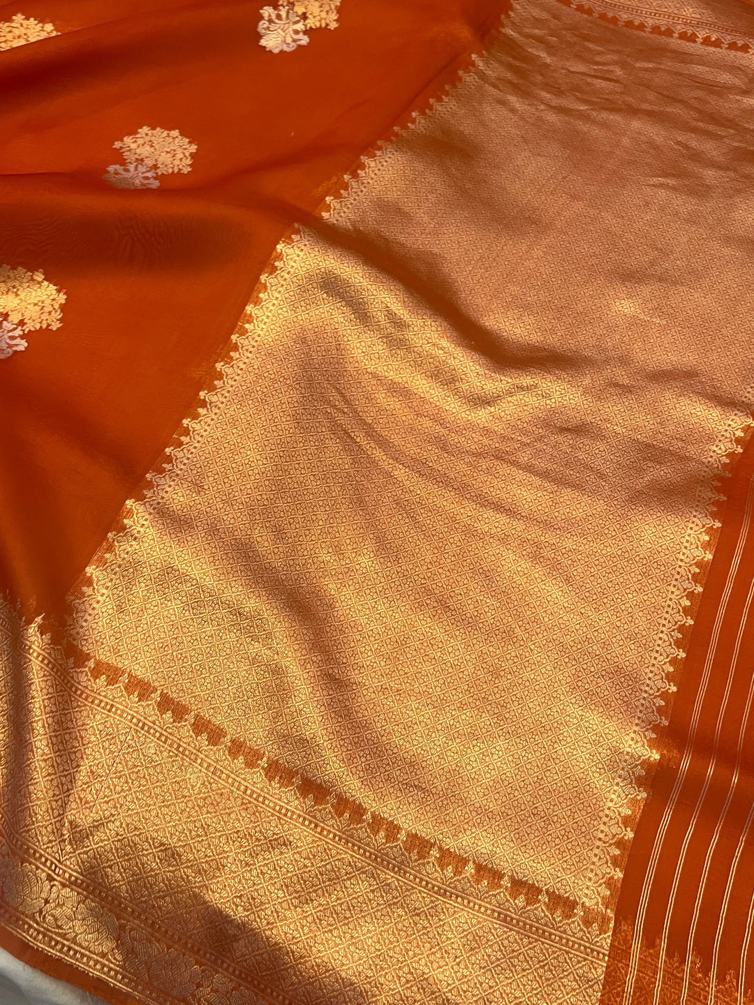 Earthy Orange Pure Kora Silk Handloom Banarasi Saree