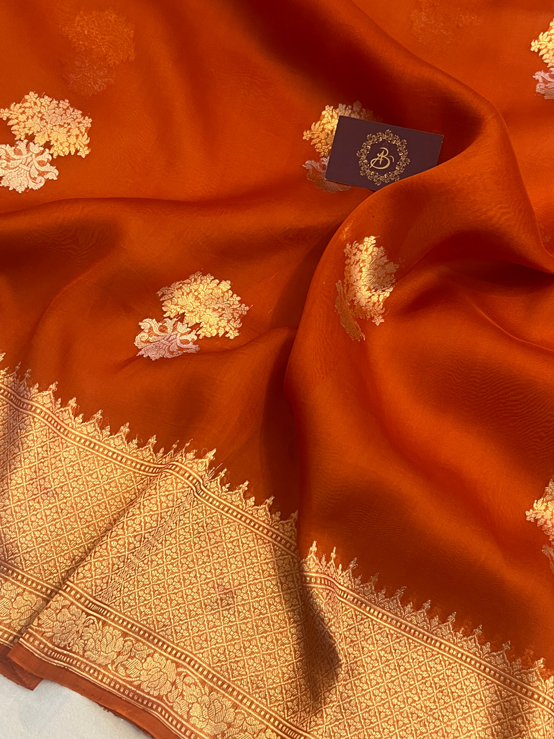 Earthy Orange Pure Kora Silk Handloom Banarasi Saree