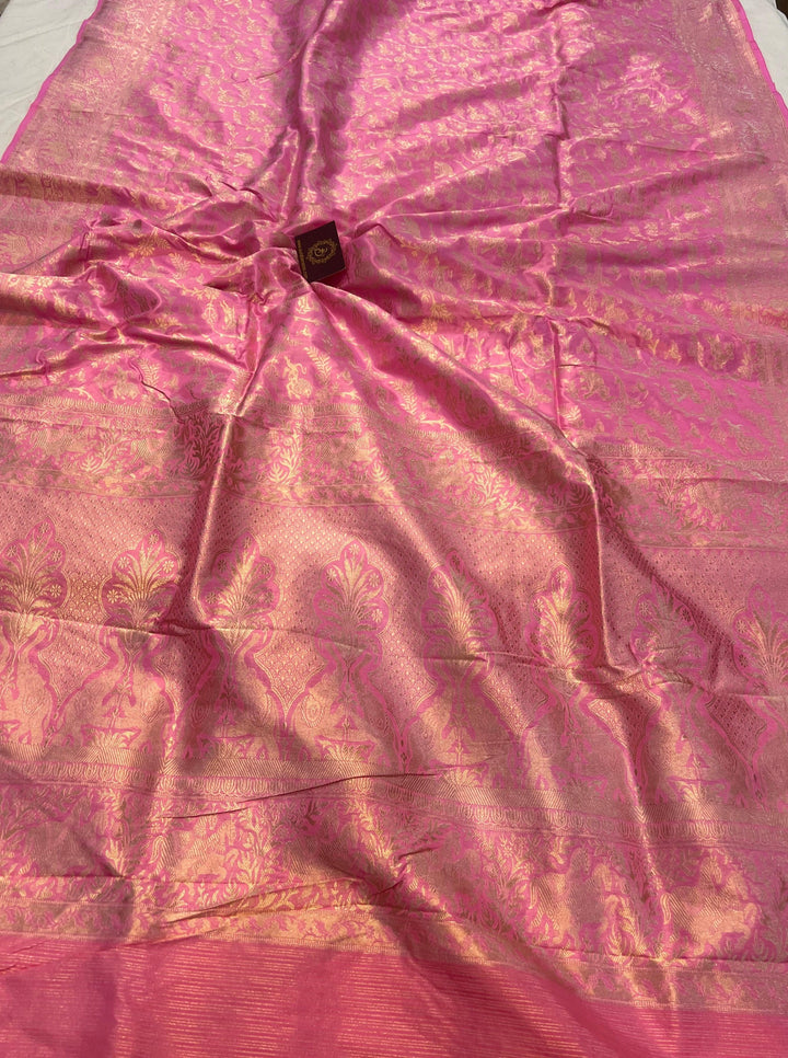 Pure Katan silk Banarasi saree with Shikargaah design, cutwork weaving, and Kadhwa border