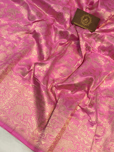 Baby Pink Banarasi Handloom Pure Katan Silk Saree - Aura Benaras