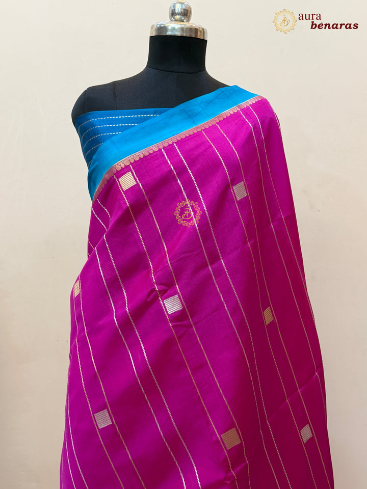 Rani Pink Pure Banarasi Handloom Silk Sari - AuraBenaras