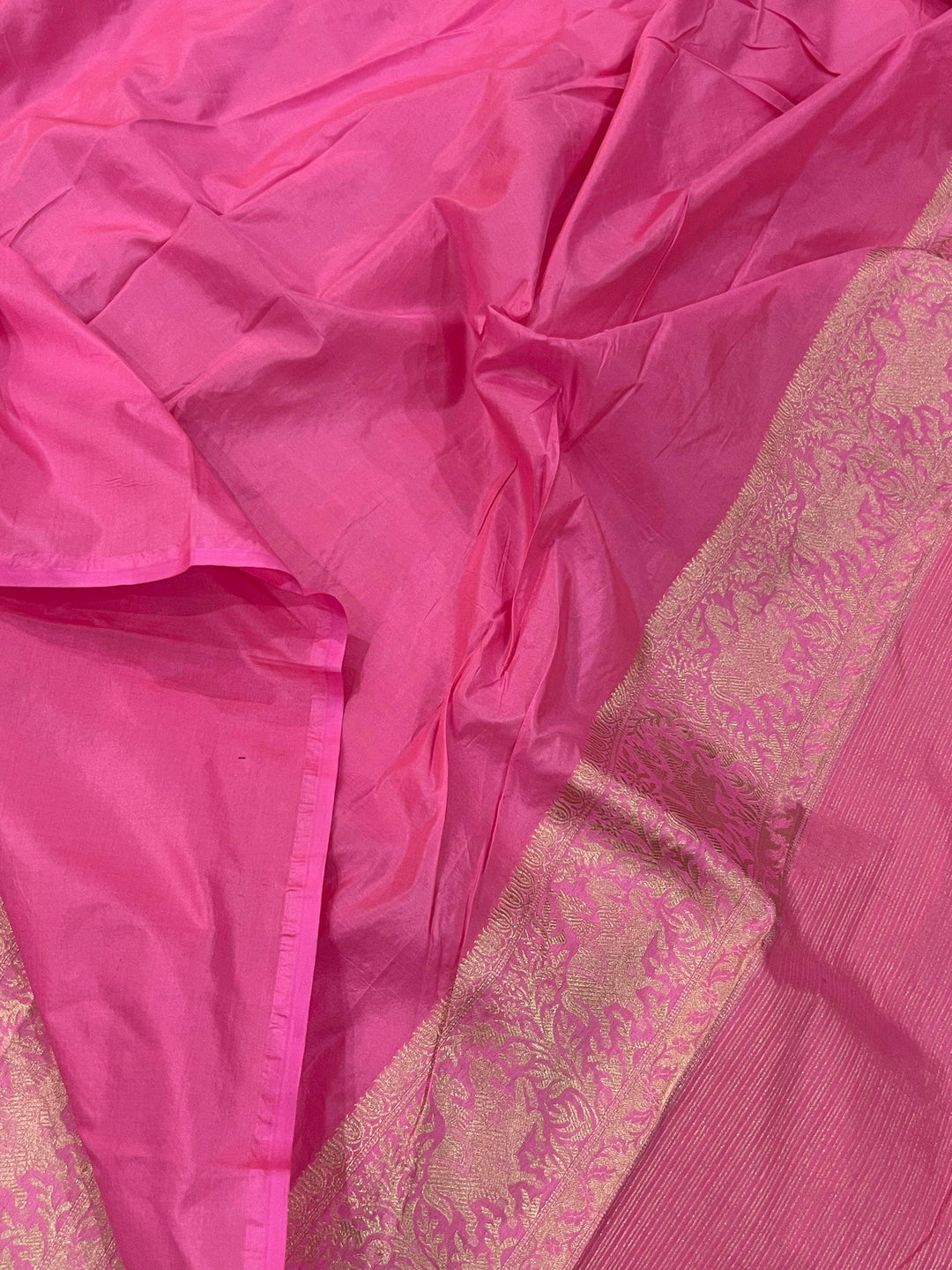 Plain unstitched blouse included with pure Katan silk Banarasi saree