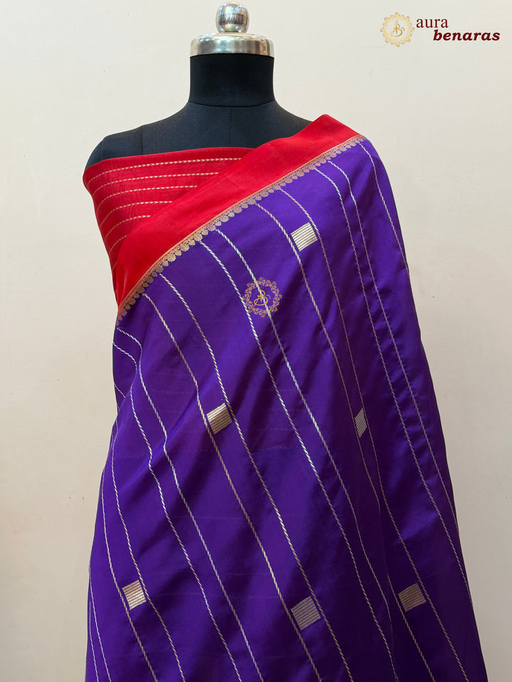 Purple Pure Banarasi Handloom Silk Sari - AuraBenaras