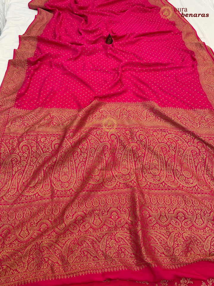 Rani Pink Pure Banarasi Khaddi Crepe Silk Saree 