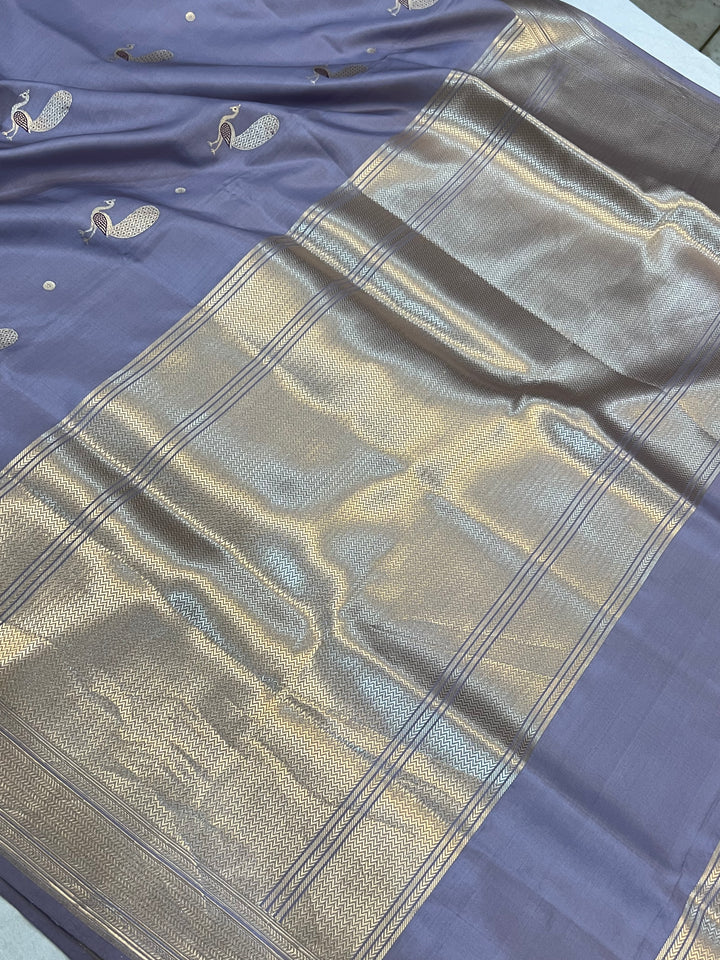 Pastel Lavender Banarasi Handloom Katan Silk Saree