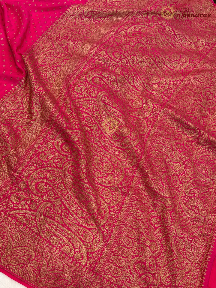 Rani Pink Pure Banarasi Khaddi Crepe Silk Saree 