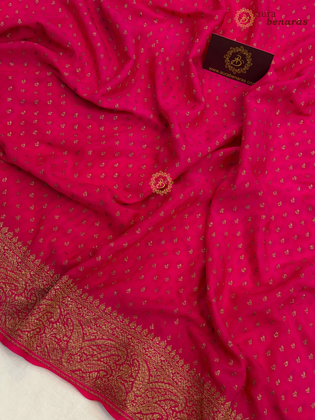 Rani Pink Pure Banarasi Khaddi Crepe Silk Saree 
