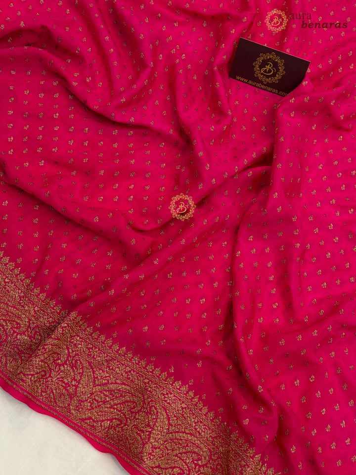 Rani Pink Pure Banarasi Khaddi Crepe Silk Saree 