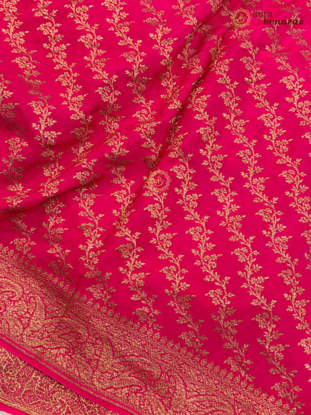 Rani Pink Pure Banarasi Khaddi Crepe Silk Saree 