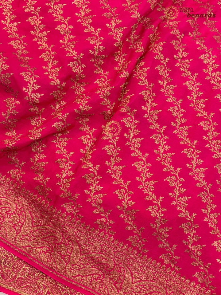 Rani Pink Pure Banarasi Khaddi Crepe Silk Saree 
