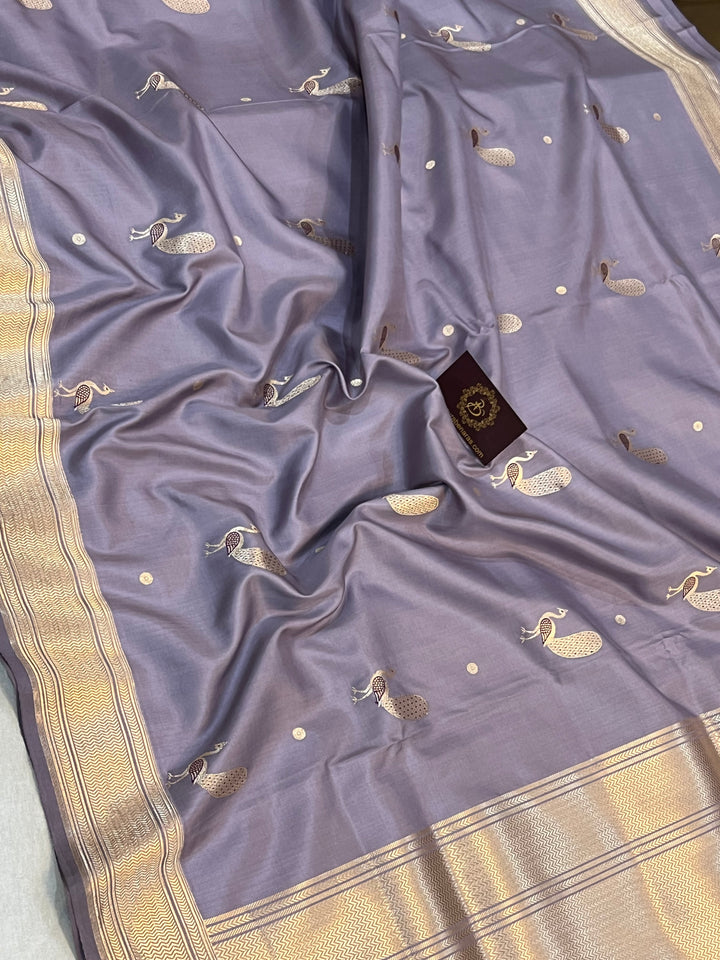 Pastel Lavender Banarasi Handloom Katan Silk Saree