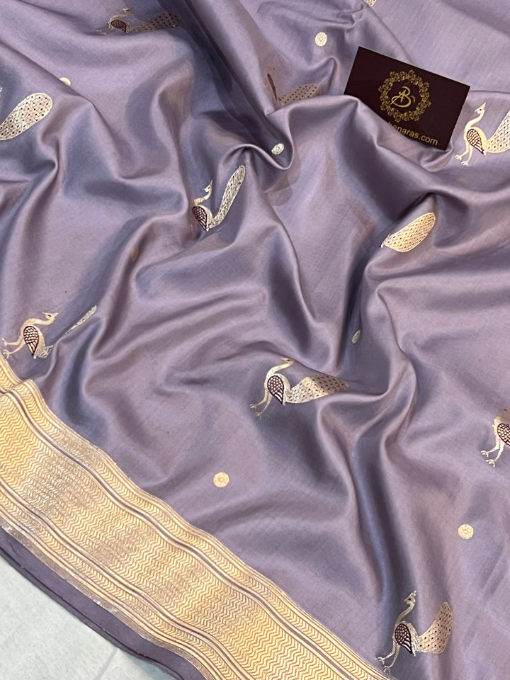 Pastel Lavender Banarasi Handloom Katan Silk Saree