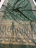 Bottle Green Banarasi Handloom Pure Katan Silk Saree - Aura Benaras