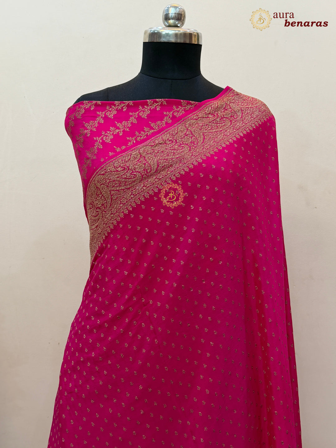 Rani Pink Pure Banarasi Khaddi Crepe Silk Saree 