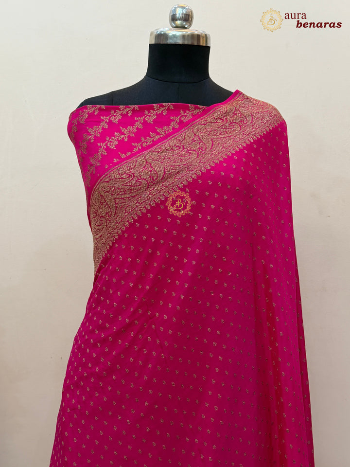 Rani Pink Pure Banarasi Khaddi Crepe Silk Saree 