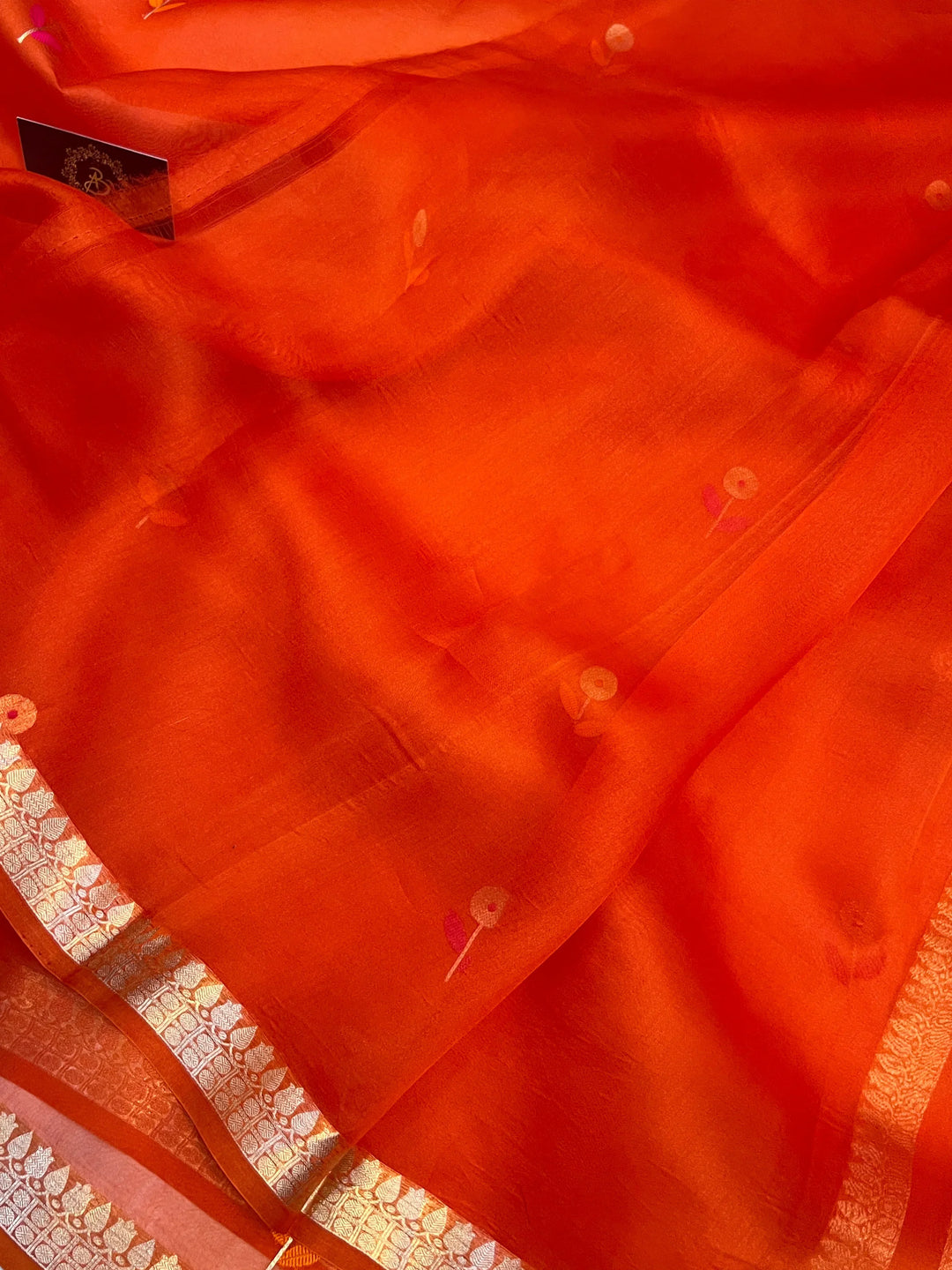 Orange Pure Kora Silk Handloom Banarasi Saree