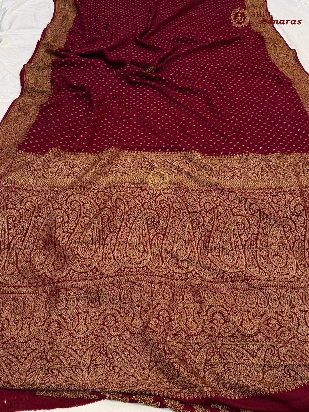 Maroon Pure Banarasi Khaddi Crepe Silk Saree 