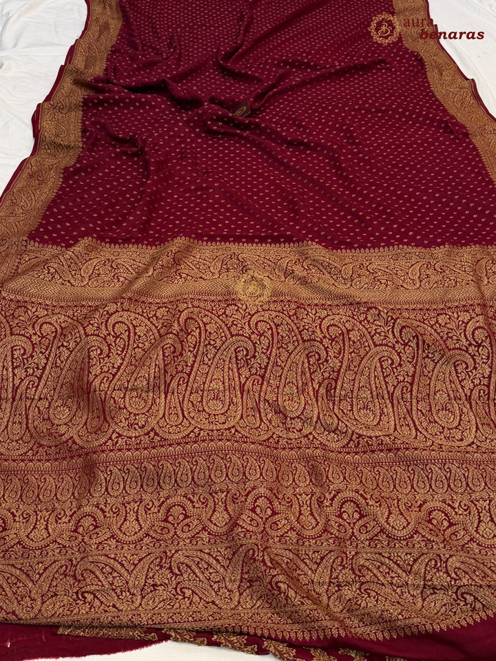 Maroon Pure Banarasi Khaddi Crepe Silk Saree 