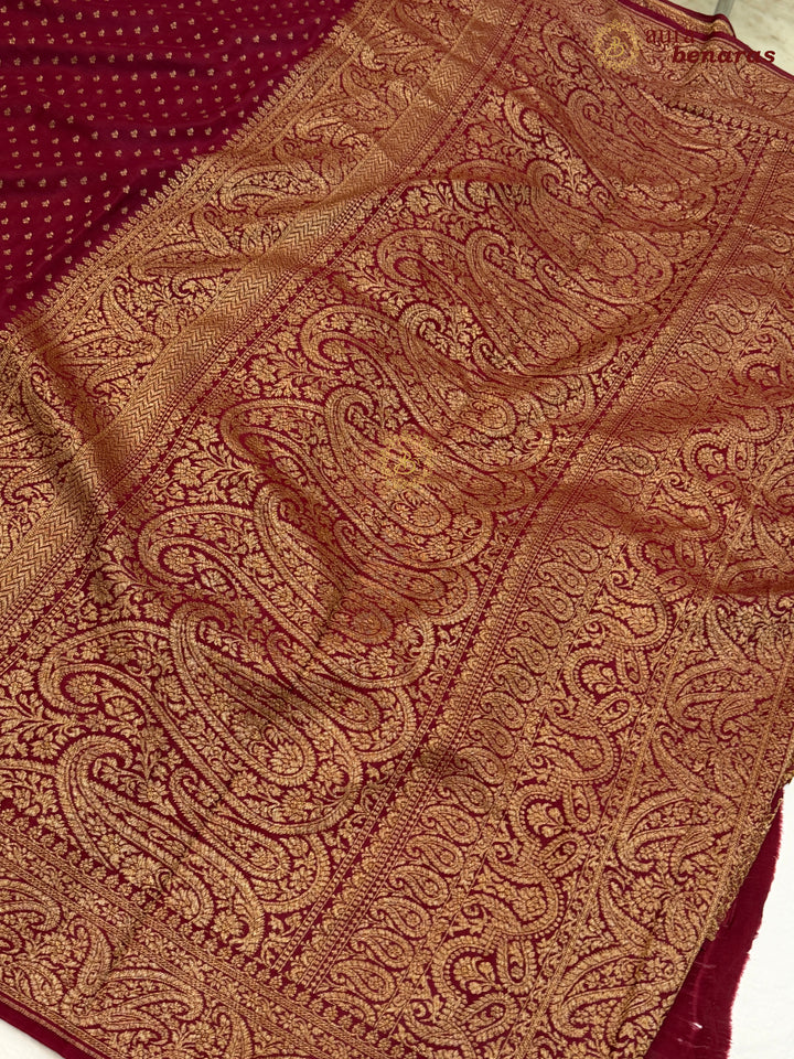 Maroon Pure Banarasi Khaddi Crepe Silk Saree 