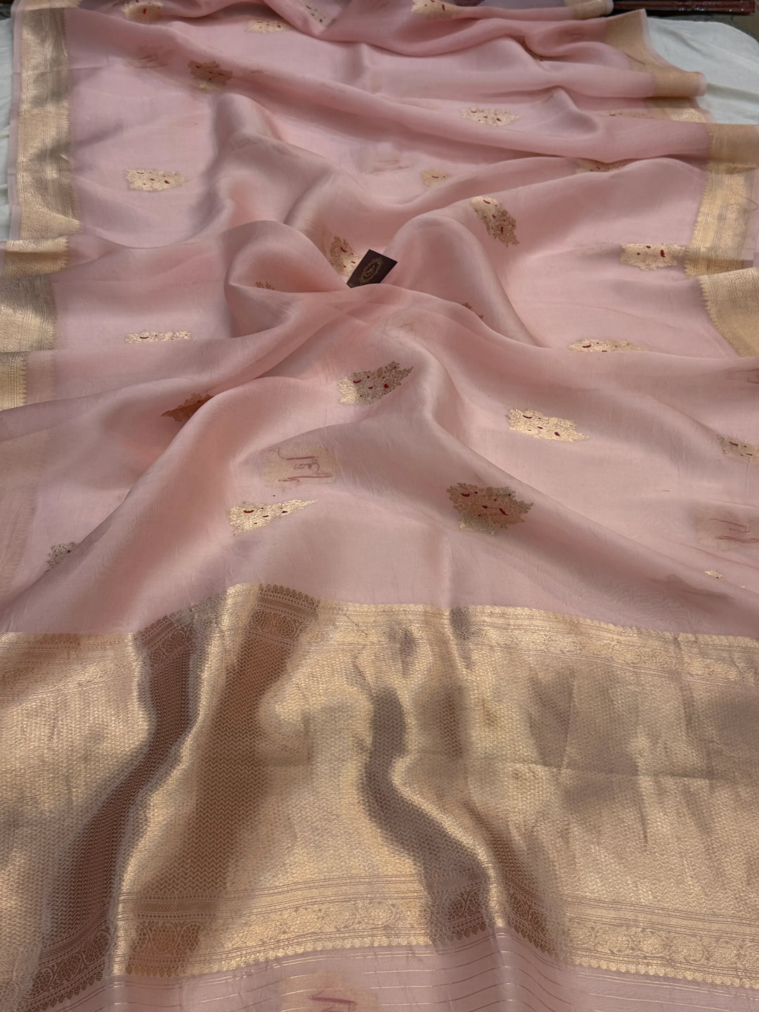 Pale Pink Pure Kora Silk Handloom Banarasi Saree