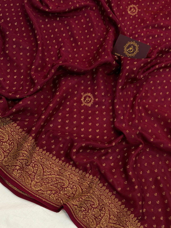 Maroon Pure Banarasi Khaddi Crepe Silk Saree 