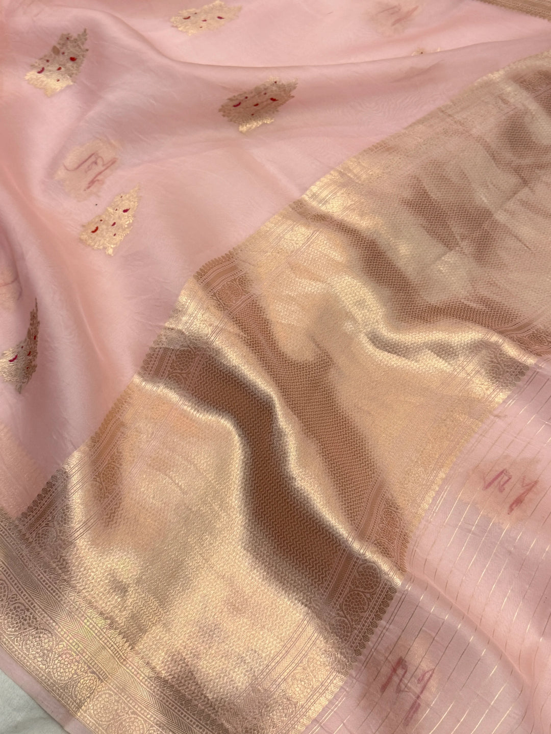 Pale Pink Pure Kora Silk Handloom Banarasi Saree