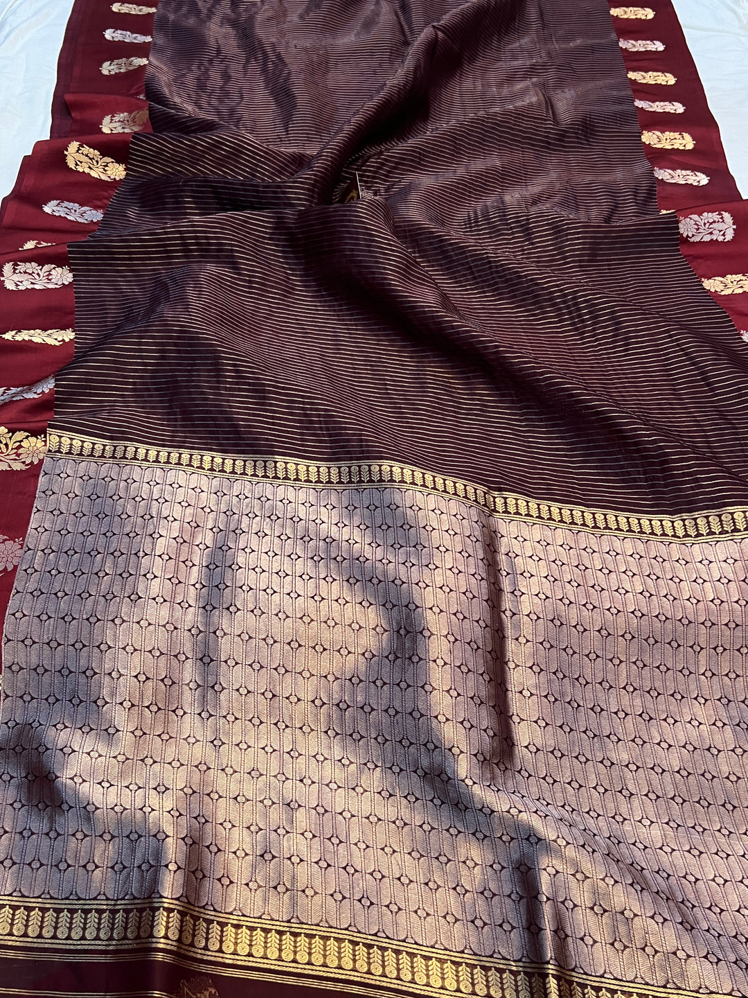 Brown Banarasi Handloom Kora Silk Saree