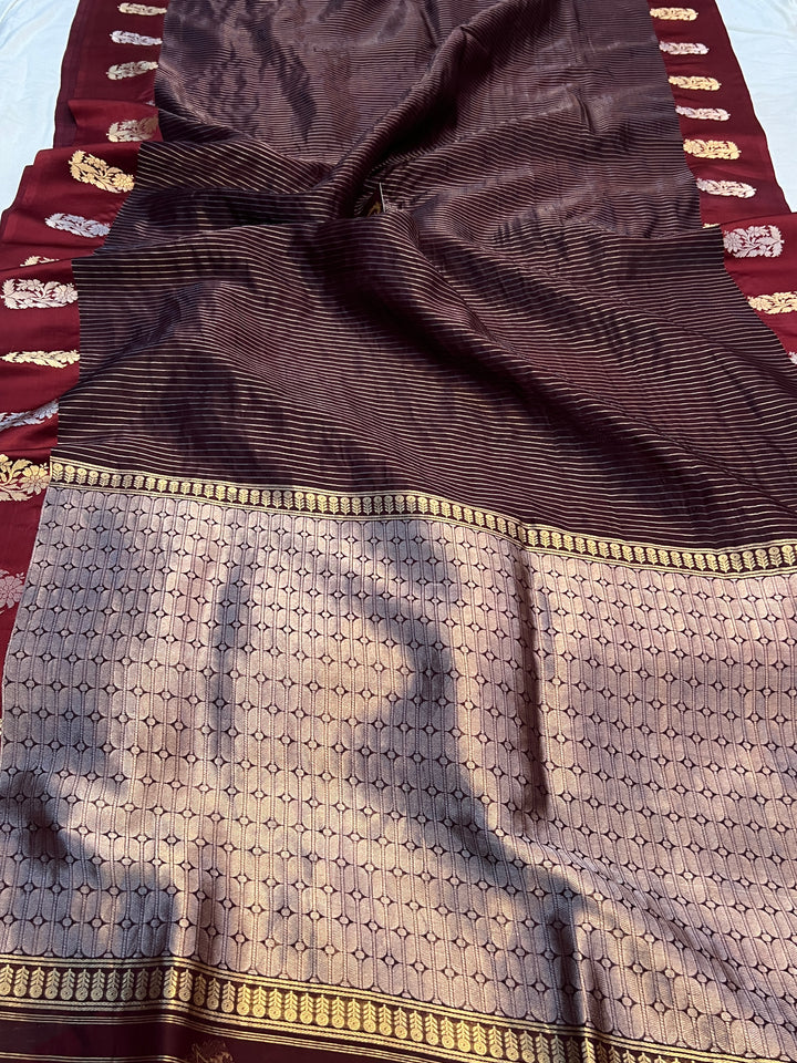 Brown Banarasi Handloom Kora Silk Saree