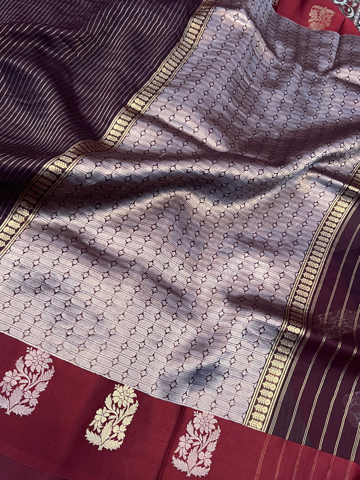 Brown Banarasi Handloom Kora Silk Saree