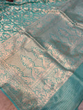 Sea Green Banarasi Handloom Pure Katan Silk Saree - Aura Benaras