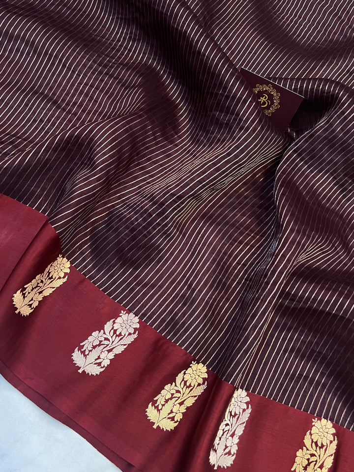 Brown Banarasi Handloom Kora Silk Saree