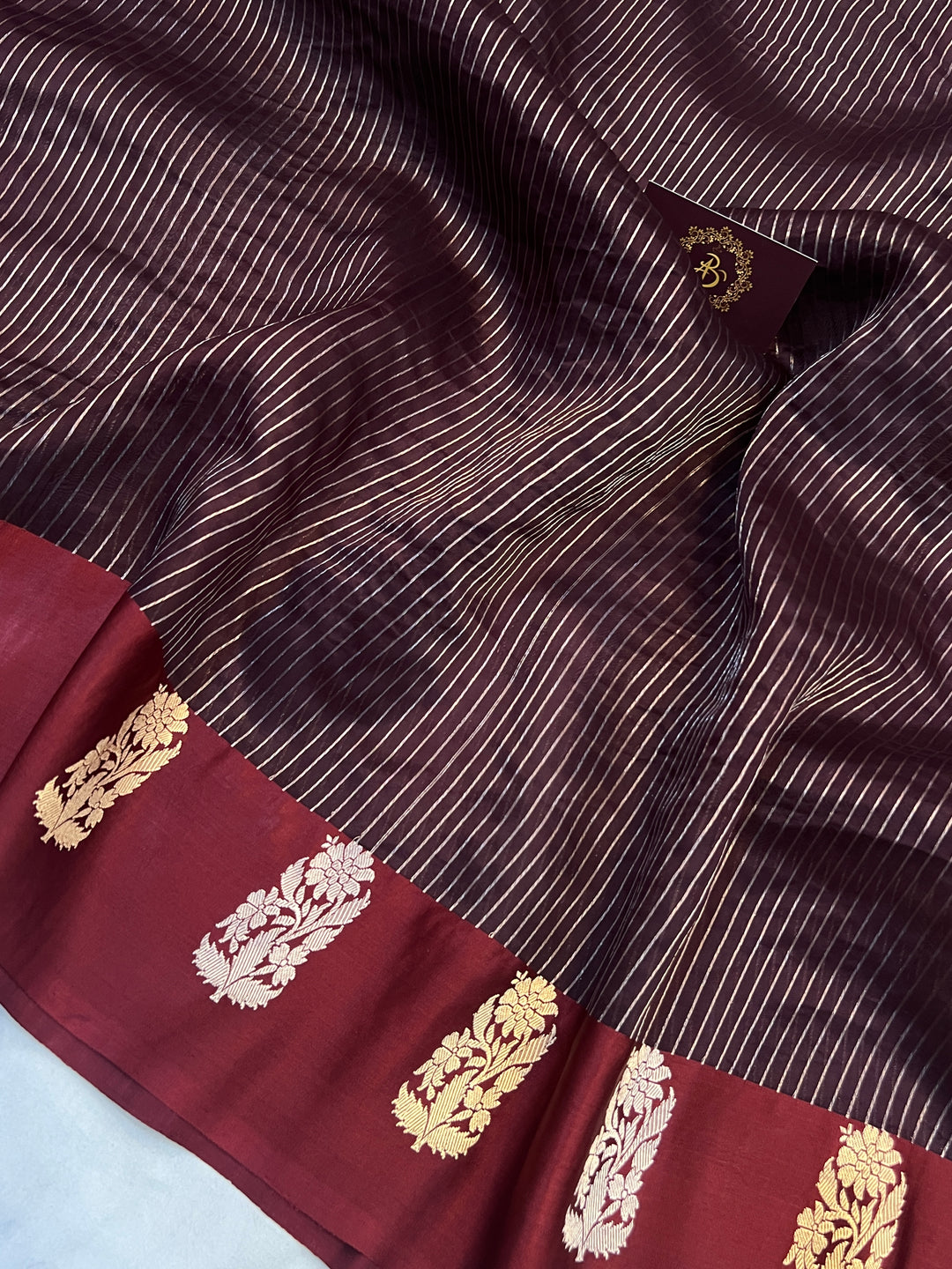 Brown Banarasi Handloom Kora Silk Saree