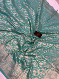 Sea Green Banarasi Handloom Pure Katan Silk Saree - Aura Benaras